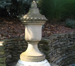 Antique Urn on Grist mill Stone Landscape Architectural